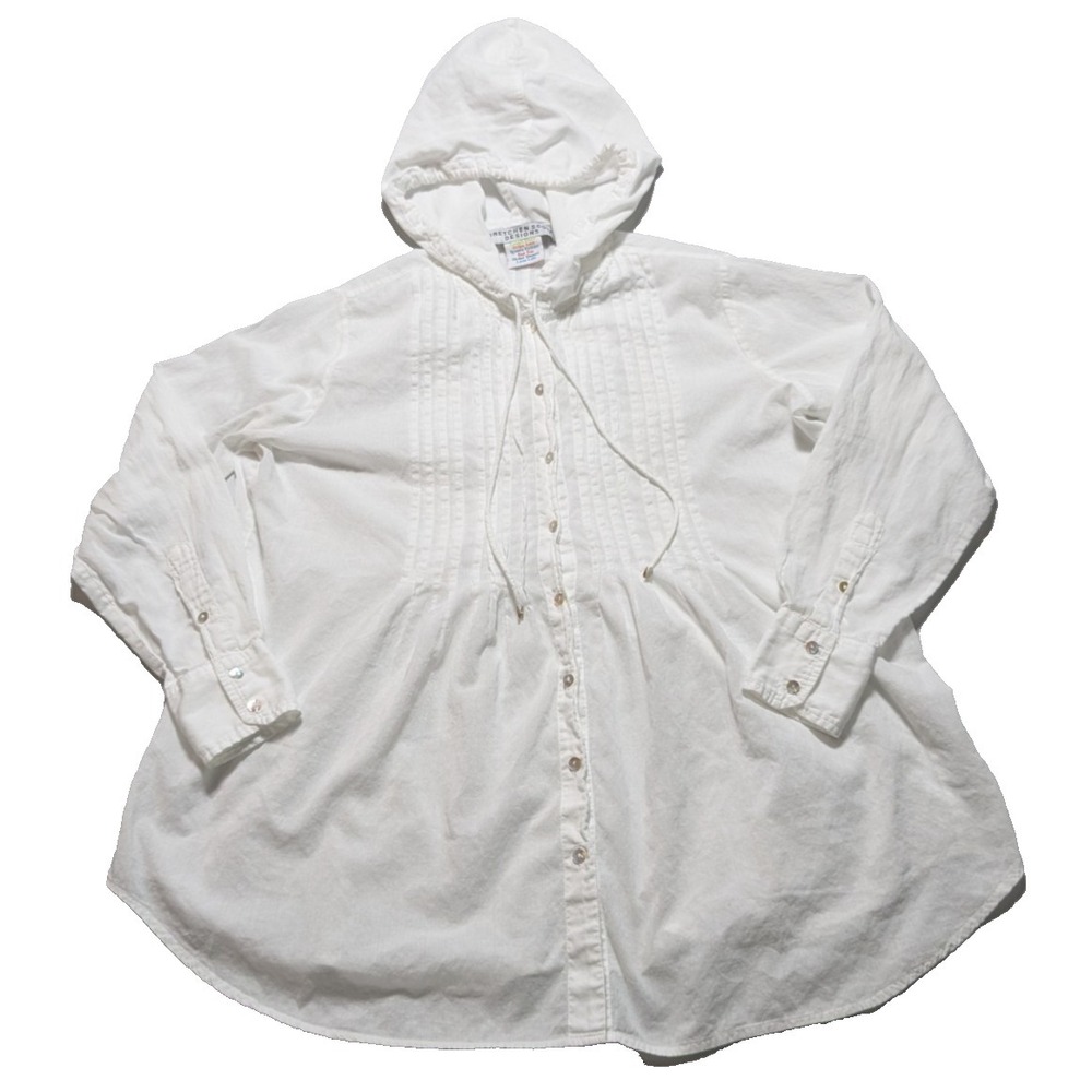 GRETCHEN SCOTT DESIGNS Women Small White Cotton‎ Pleated Button-Up Hoodie Shirt
